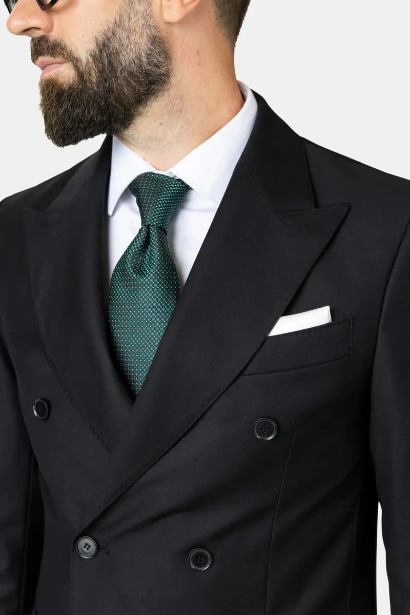 Costum Napoli Negru Double-Breasted din Lână 54 - imagine 4
