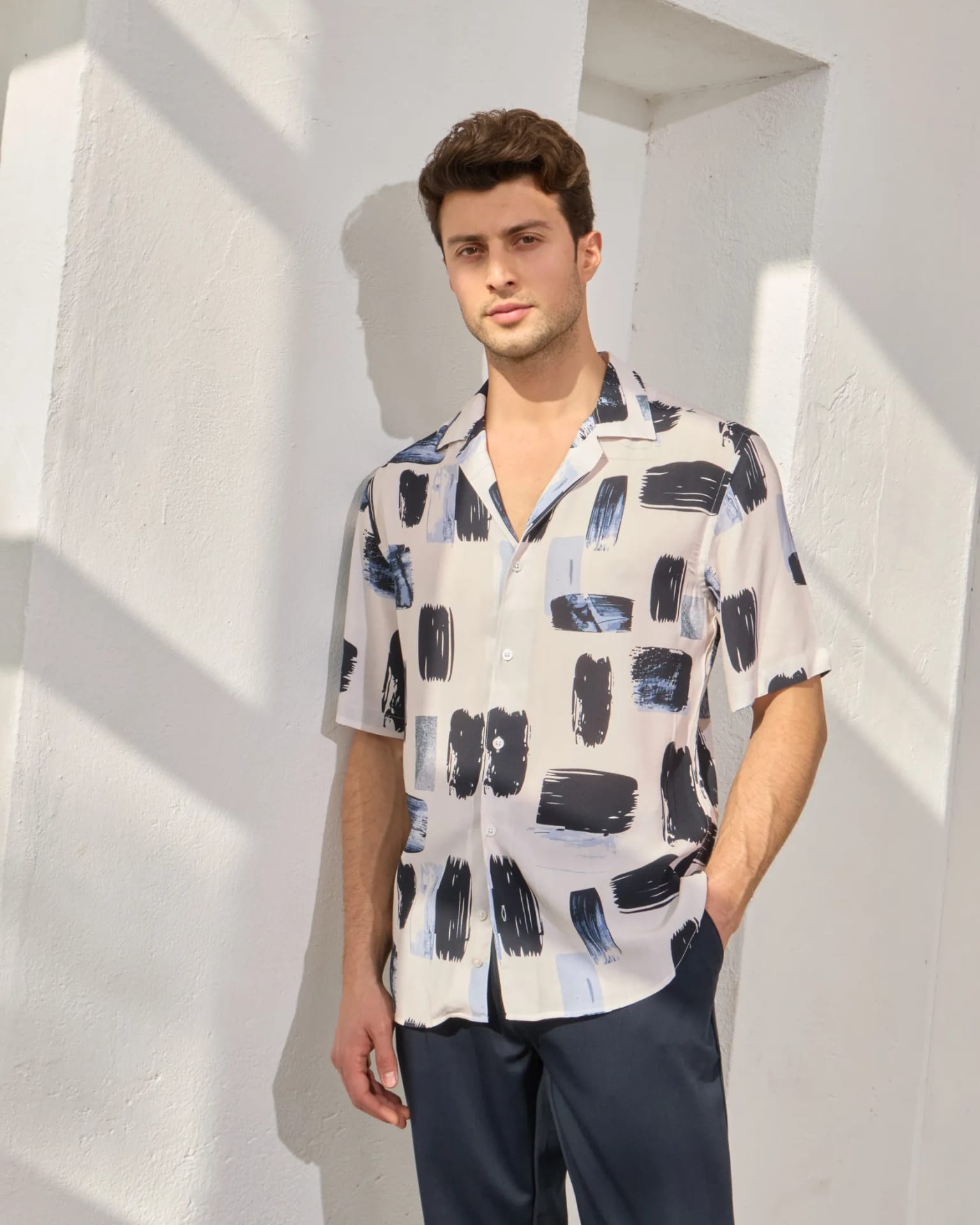 Cămașă Cuban Navy cu Print Abstract S