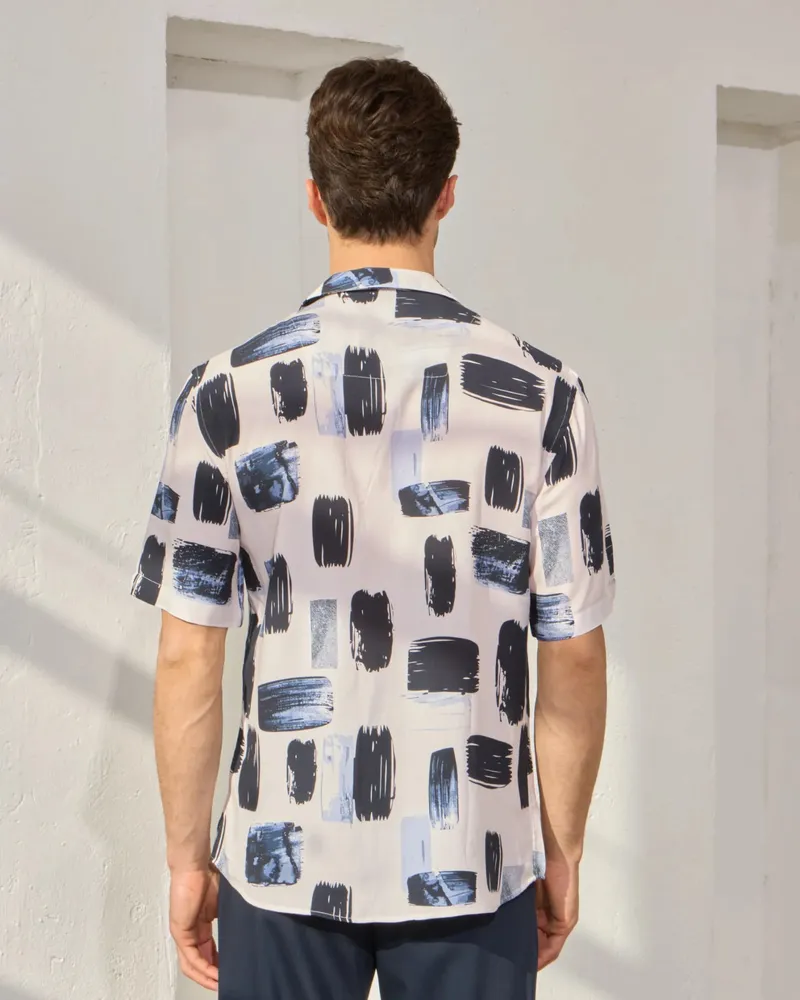 Cămașă Cuban Navy cu Print Abstract S - imagine 2