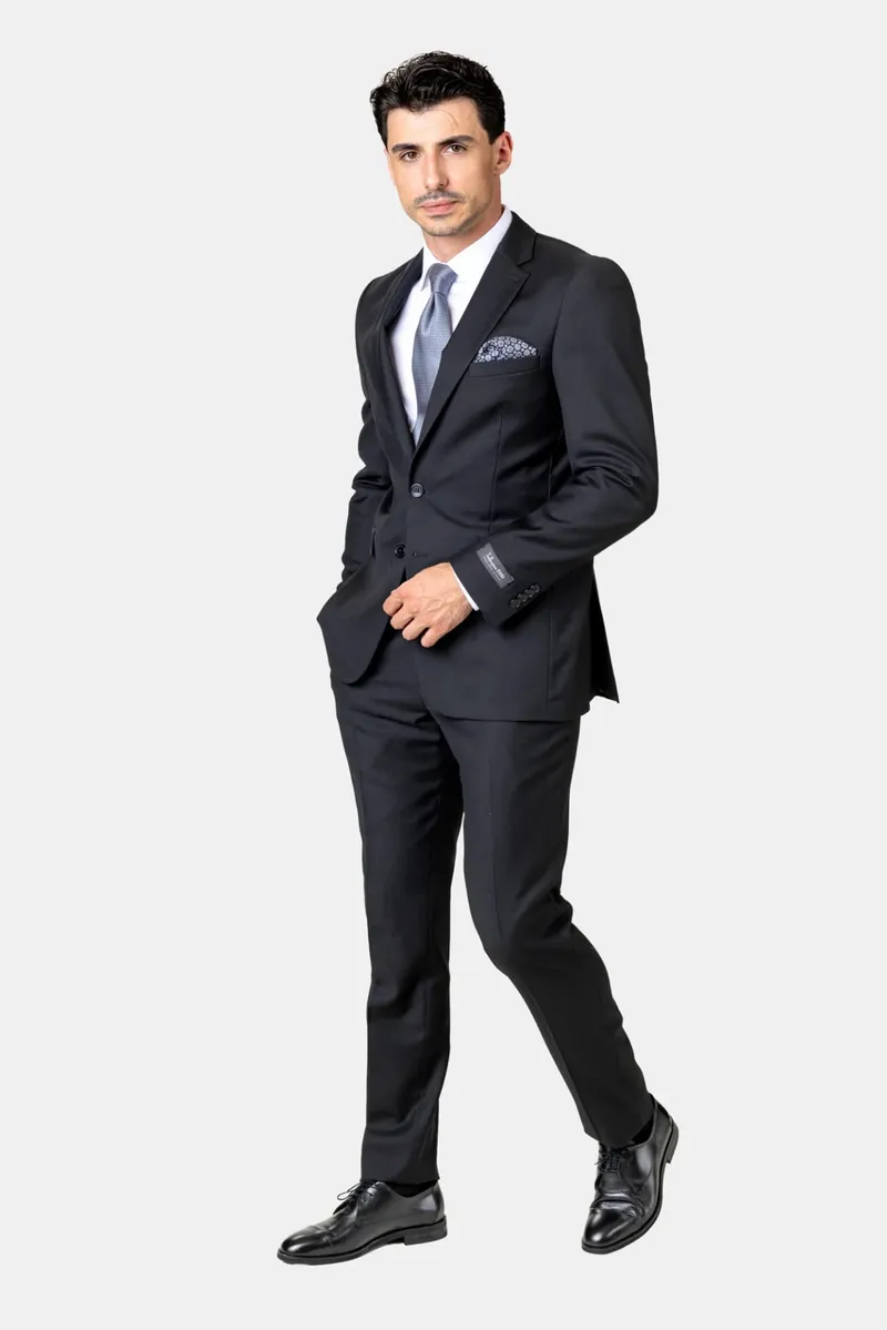 Costum Negru Slim Fit din Lână 54 - imagine 2