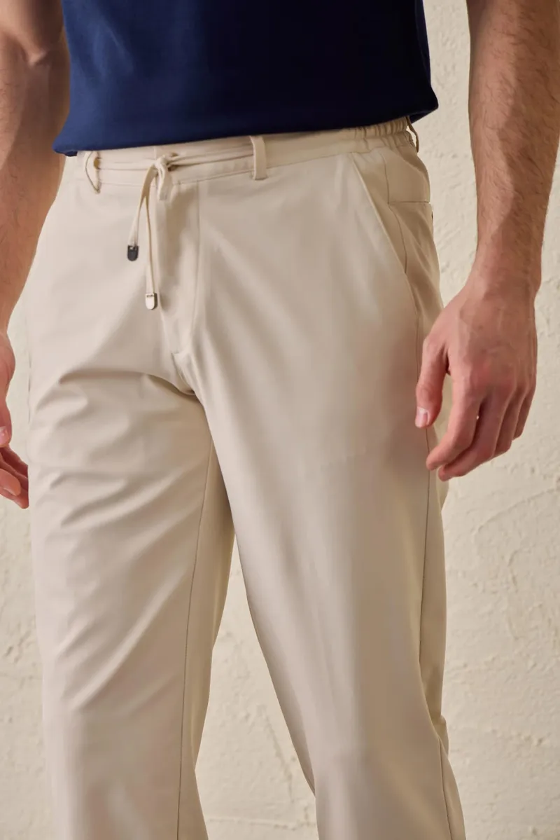 Pantaloni Casual Bej cu Șnur 33 - imagine 3