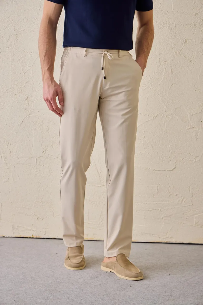 Pantaloni Casual Bej cu Șnur 33