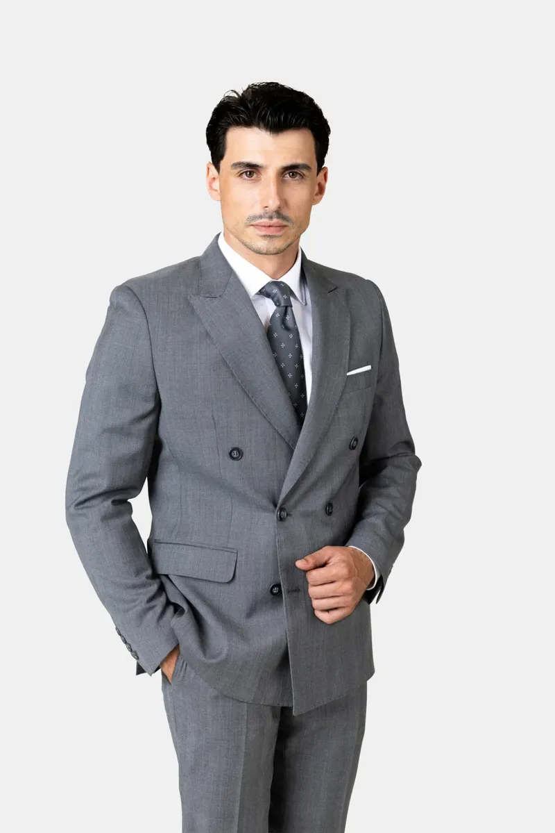 Costum Gri Închis Double-Breasted din Lână 54 - imagine 3