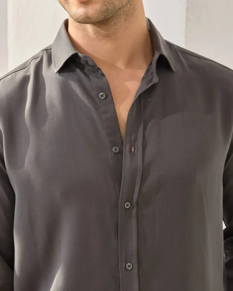 Cămașă Antracit Regular Fit din 100% Tencel pentru Bărbați XXL - imagine 3