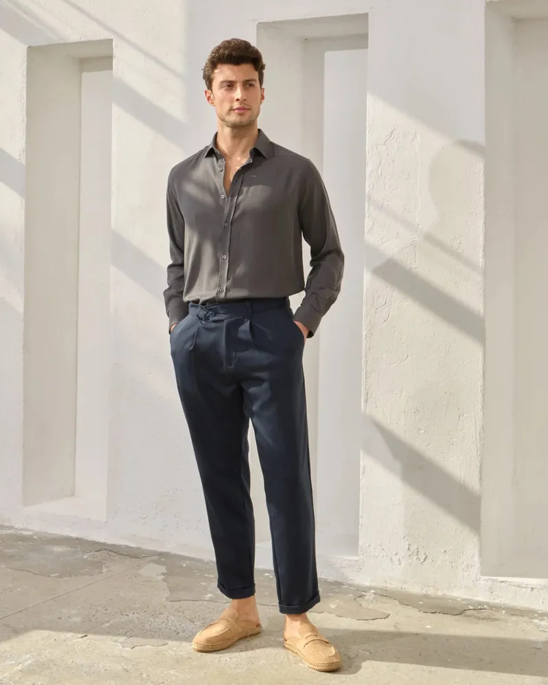 Cămașă Antracit Regular Fit din 100% Tencel pentru Bărbați XXL - imagine 4