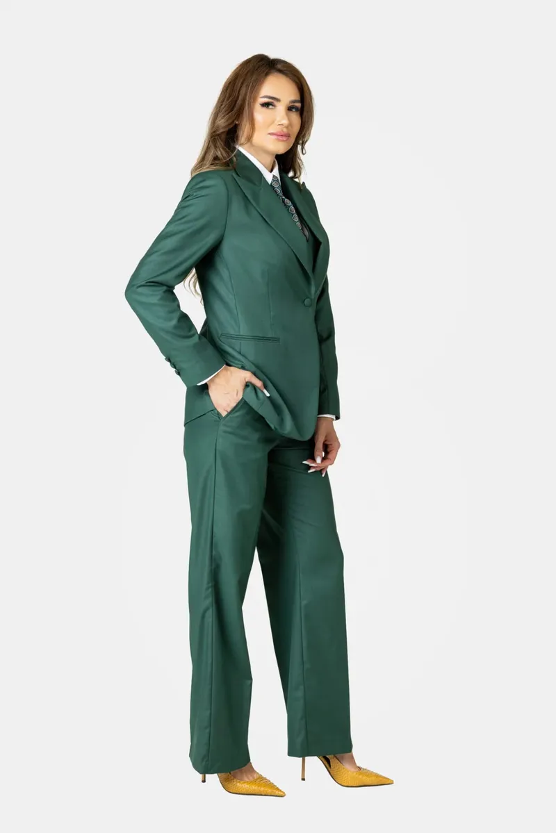 Costum Verde Smarald cu Vestă din Lână pentru Femei 40 - imagine 9