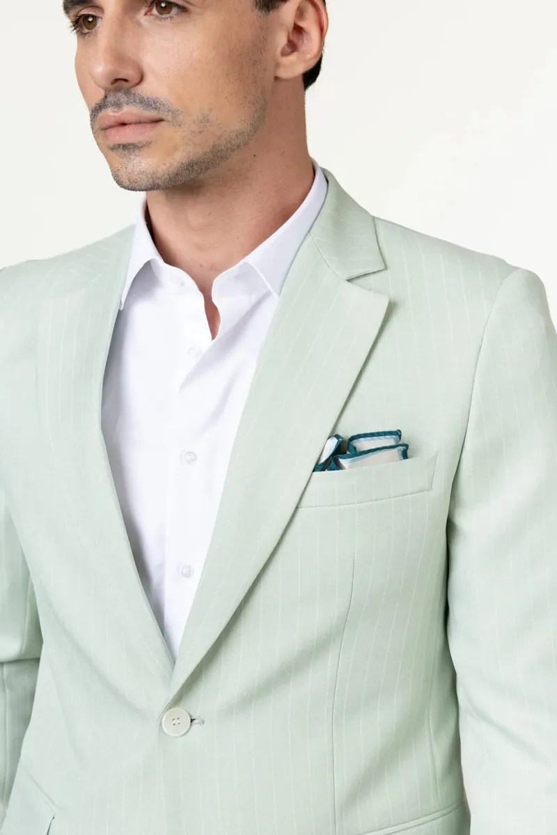 Costum Verde Mentă cu Dungi Fine din Lână 52 - imagine 4