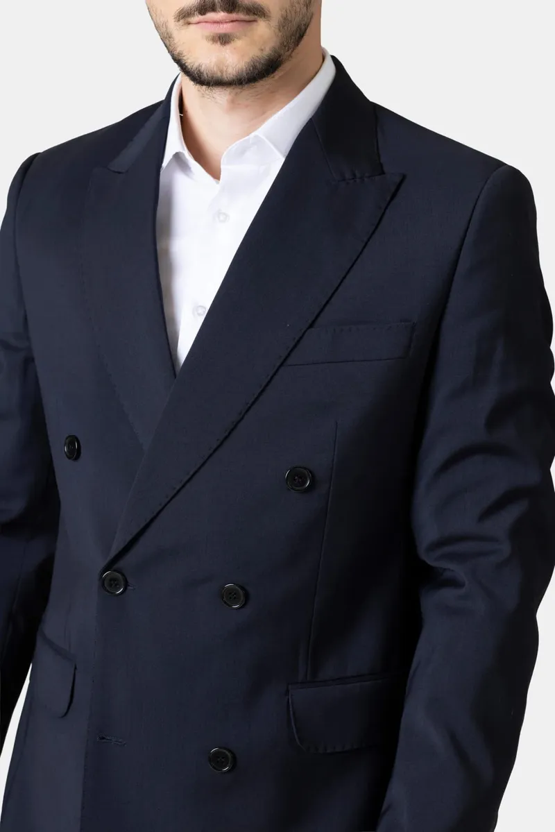 Costum Bleumarin Double-Breasted din Lână 54 - imagine 3