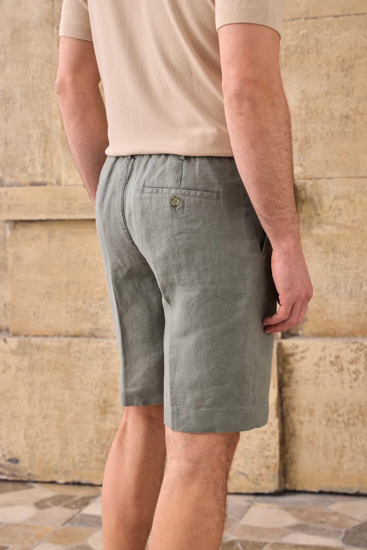 Pantaloni Scurți Kaki din In cu Talie Elastică M, imaginea 2
