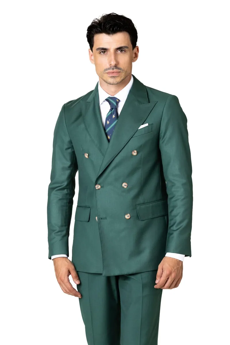 Costum Napoli Verde Smarald Double-Breasted din Lână 56 - imagine 2