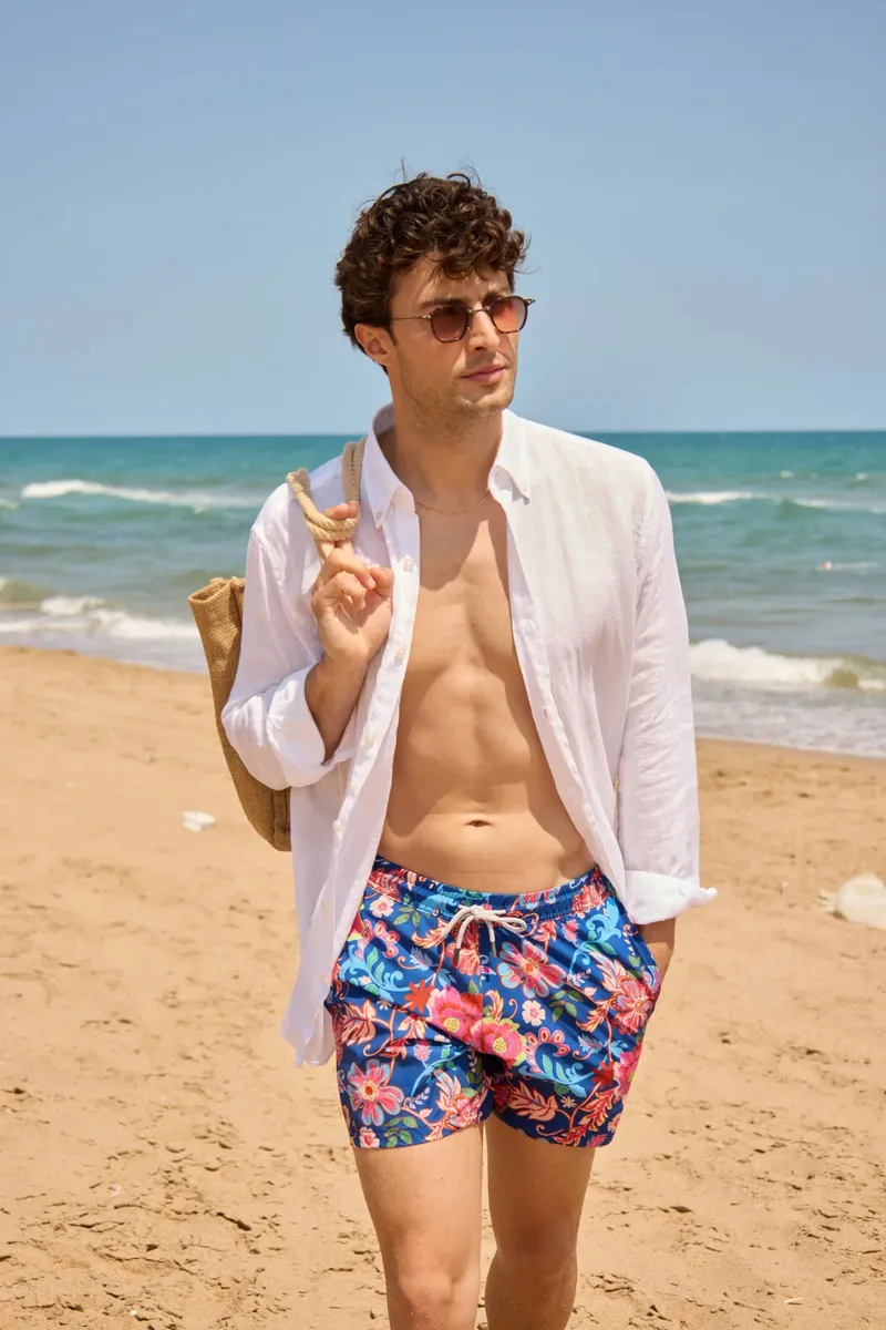 Șort de Baie Albastru cu Print Floral Flex XL