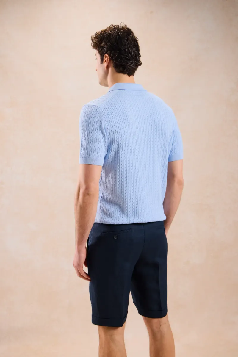 Tricou Tricotat Albastru Deschis cu Guler Polo XXL - imagine 2