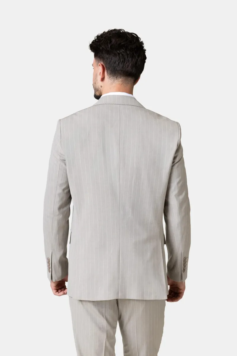 Costum Bej cu Dungi Fine din Lână 56 - imagine 5