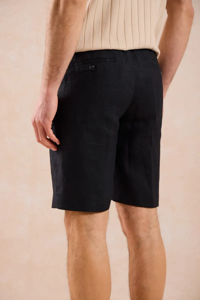 Pantaloni Scurți Negri din In cu Talie Elastică L - imagine 2