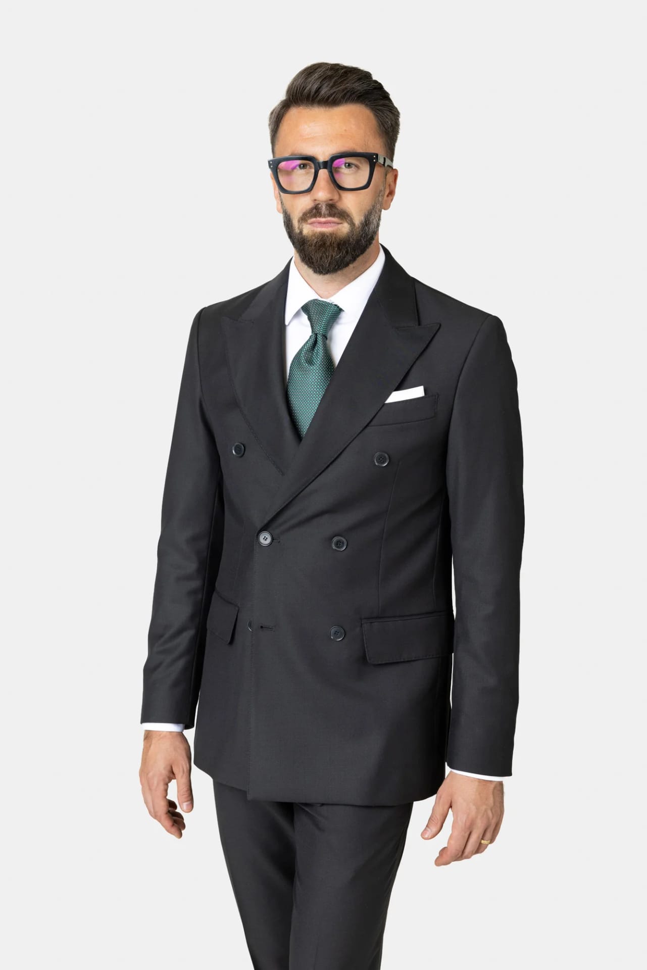 Costum Napoli Negru Double-Breasted din Lână 56, imaginea 2