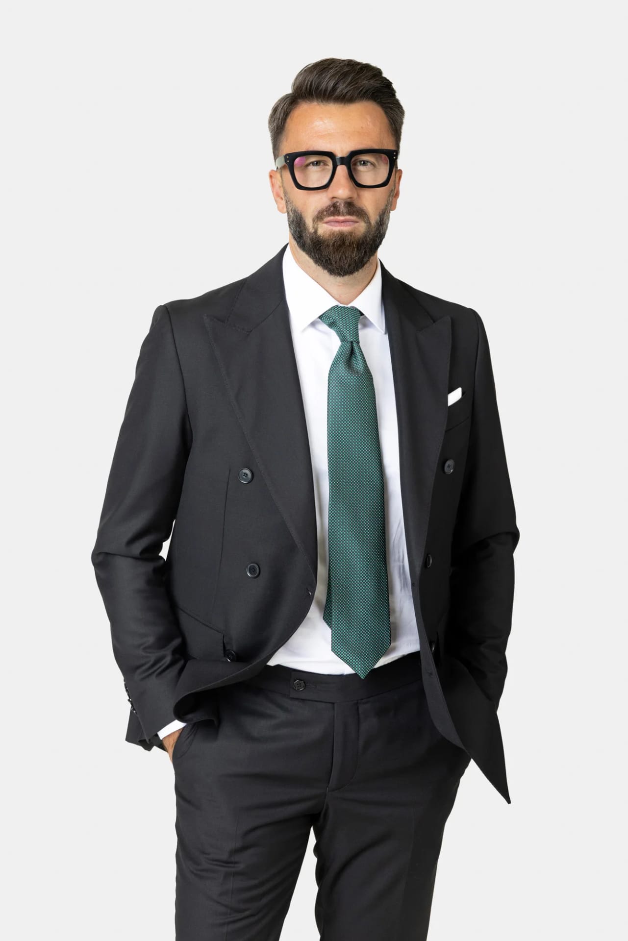 Costum Napoli Negru Double-Breasted din Lână 56, imaginea 3