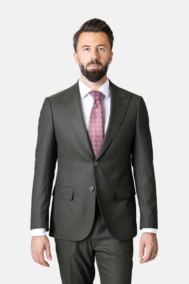 Costum Verde Măsliniu din Lână 58 - imagine 3