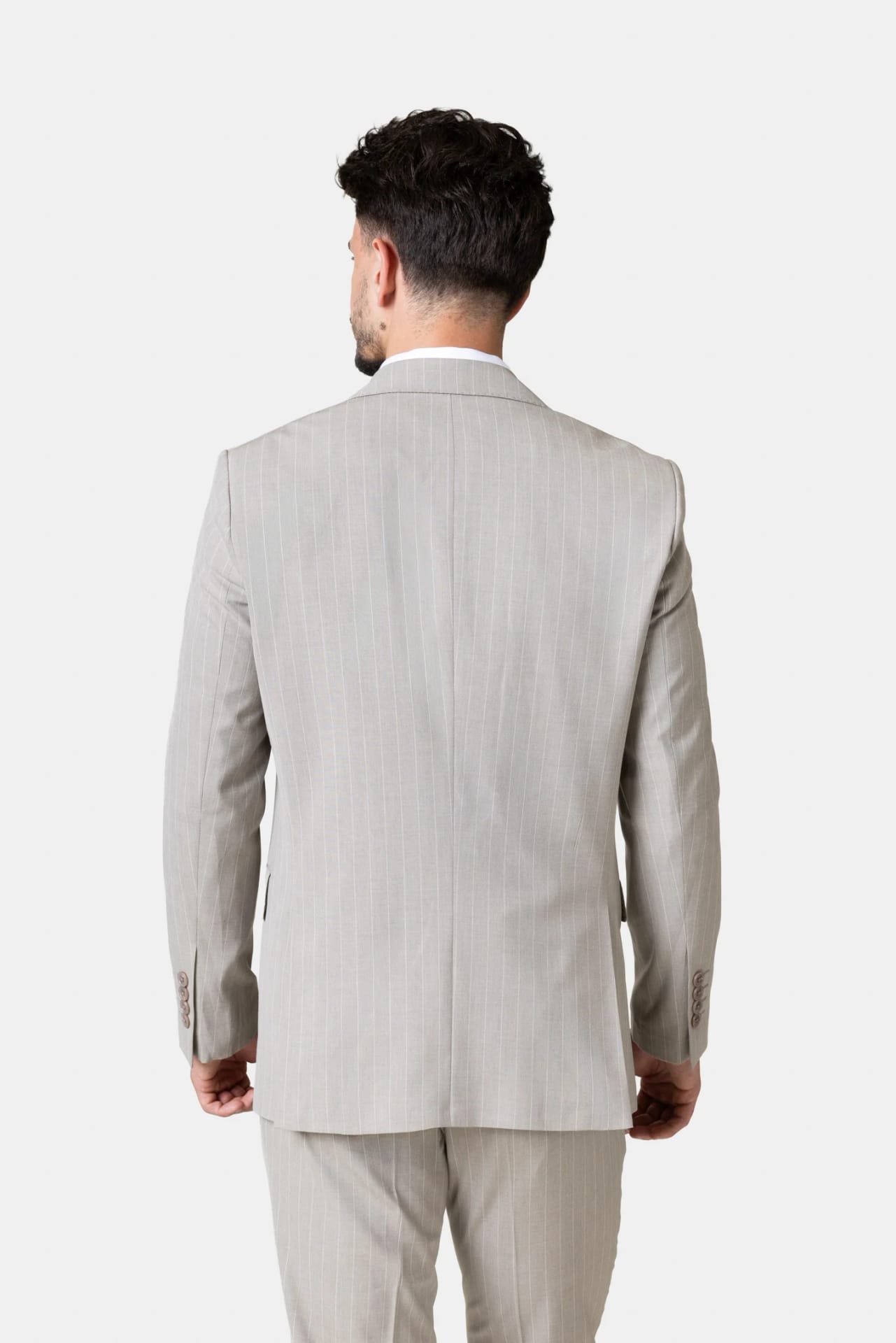 Costum Bej cu Dungi Fine din Lână 52, imaginea 5
