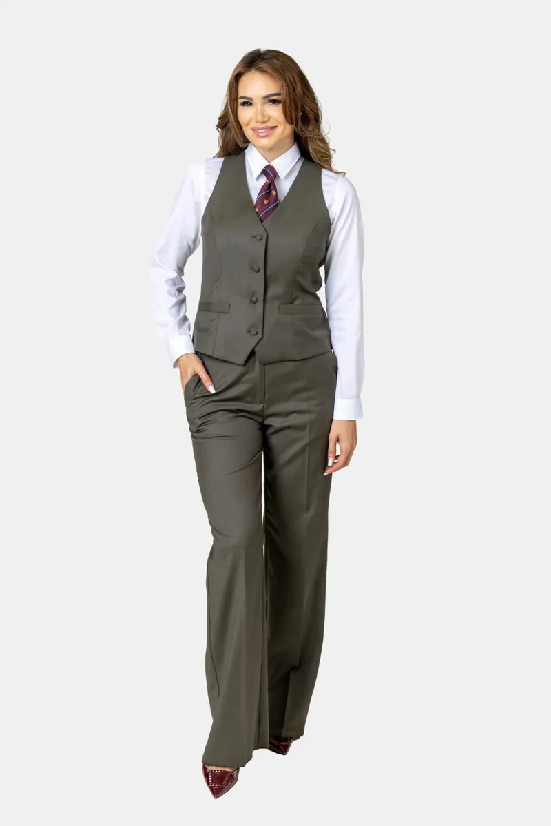 Costum Khaki din Lână pentru Femei 46 - imagine 3