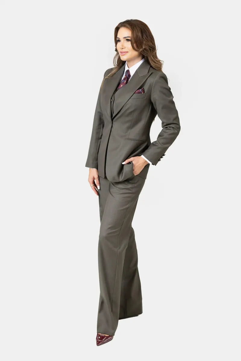 Costum Khaki din Lână pentru Femei 46 - imagine 2