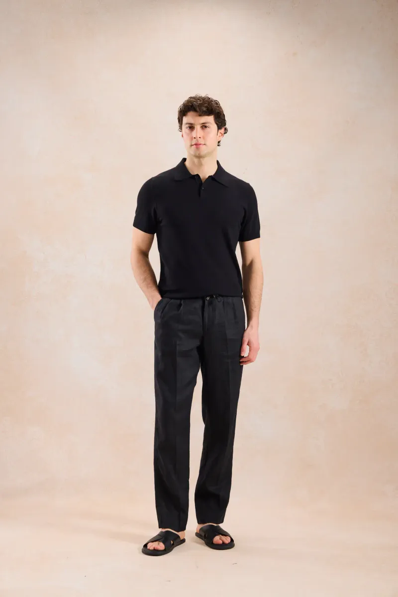 Tricou Polo Negru Tricotat din Amestec de Bumbac M - imagine 2