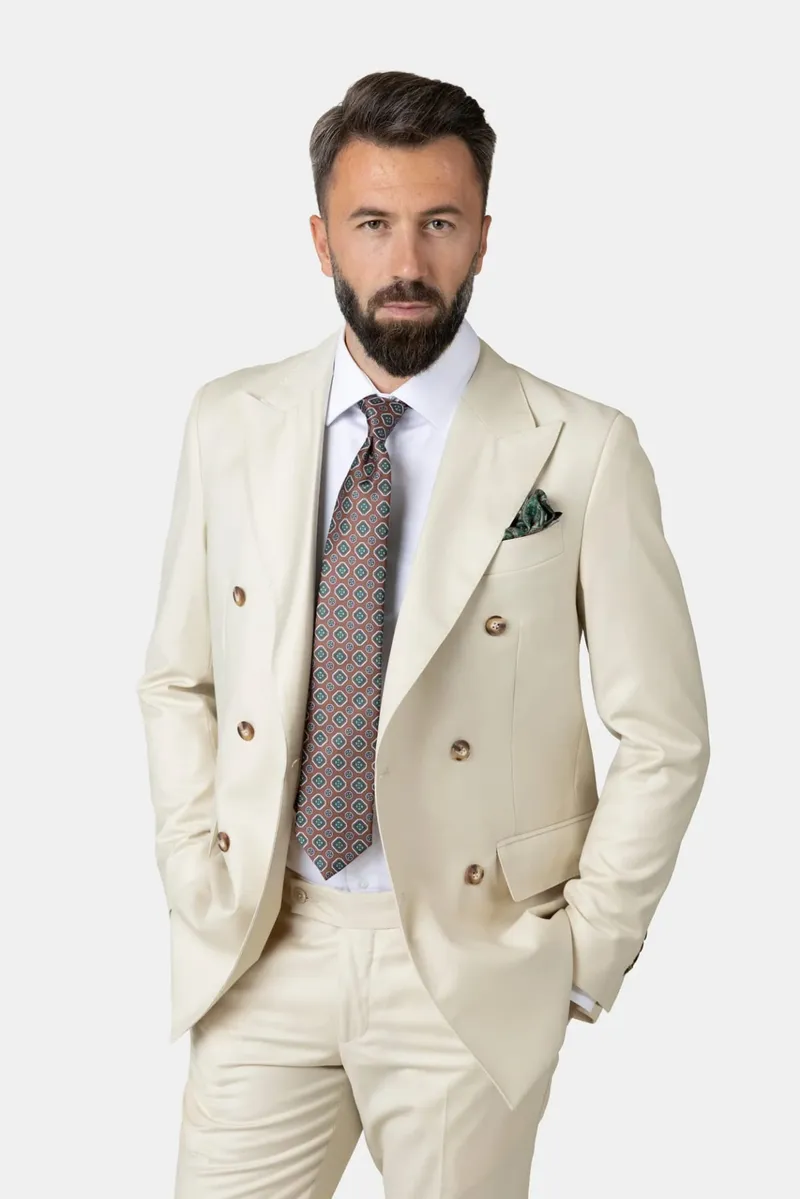 Costum Napoli Ivoire Double-Breasted din Lână 50 - imagine 3