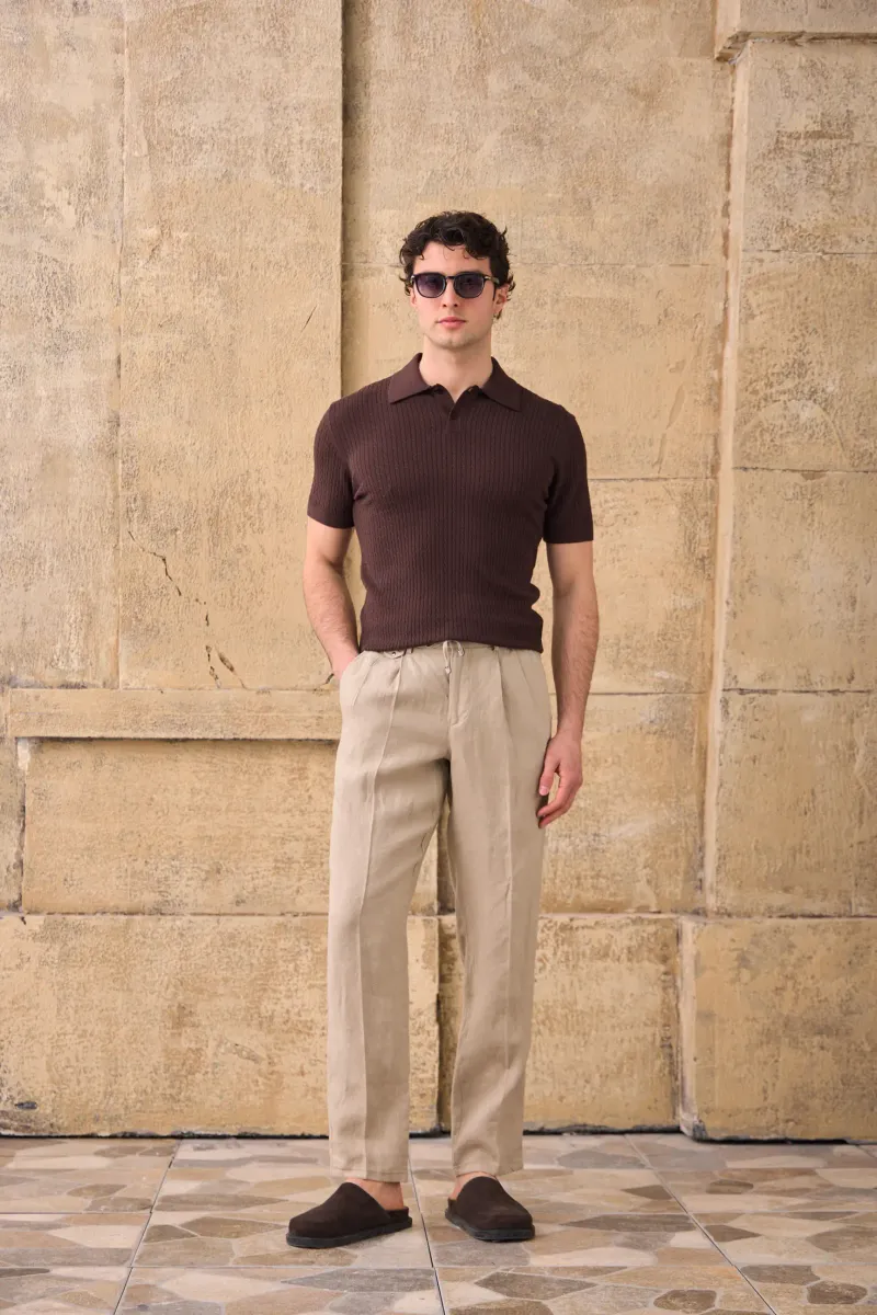 Tricou Tricotat Maro cu Guler Polo L - imagine 3