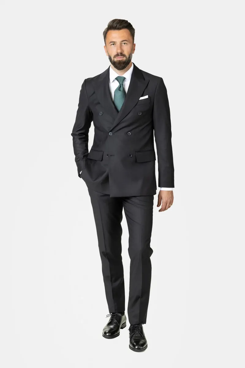 Costum Napoli Negru Double-Breasted din Lână 58