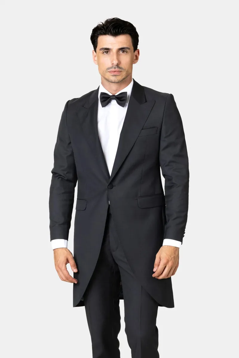 Costum Negru de Ceremonie Tip Frac din Lână 54 - imagine 2