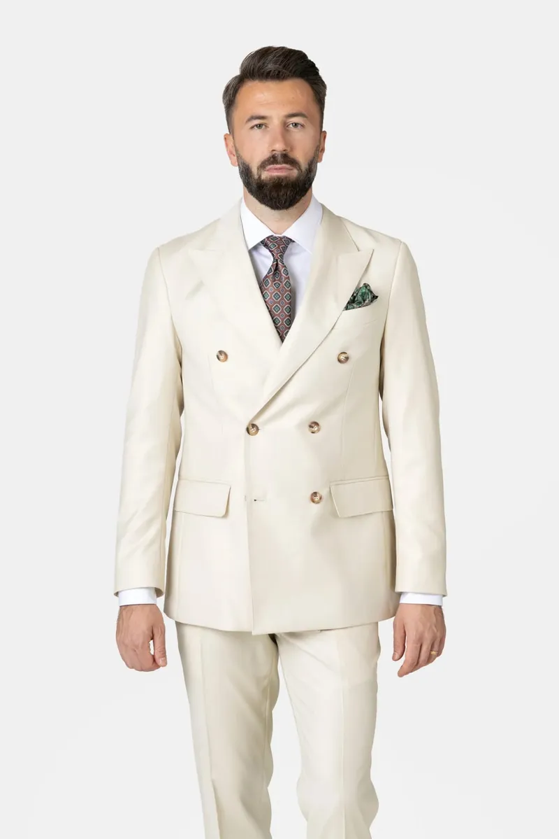Costum Napoli Ivoire Double-Breasted din Lână 58 - imagine 2