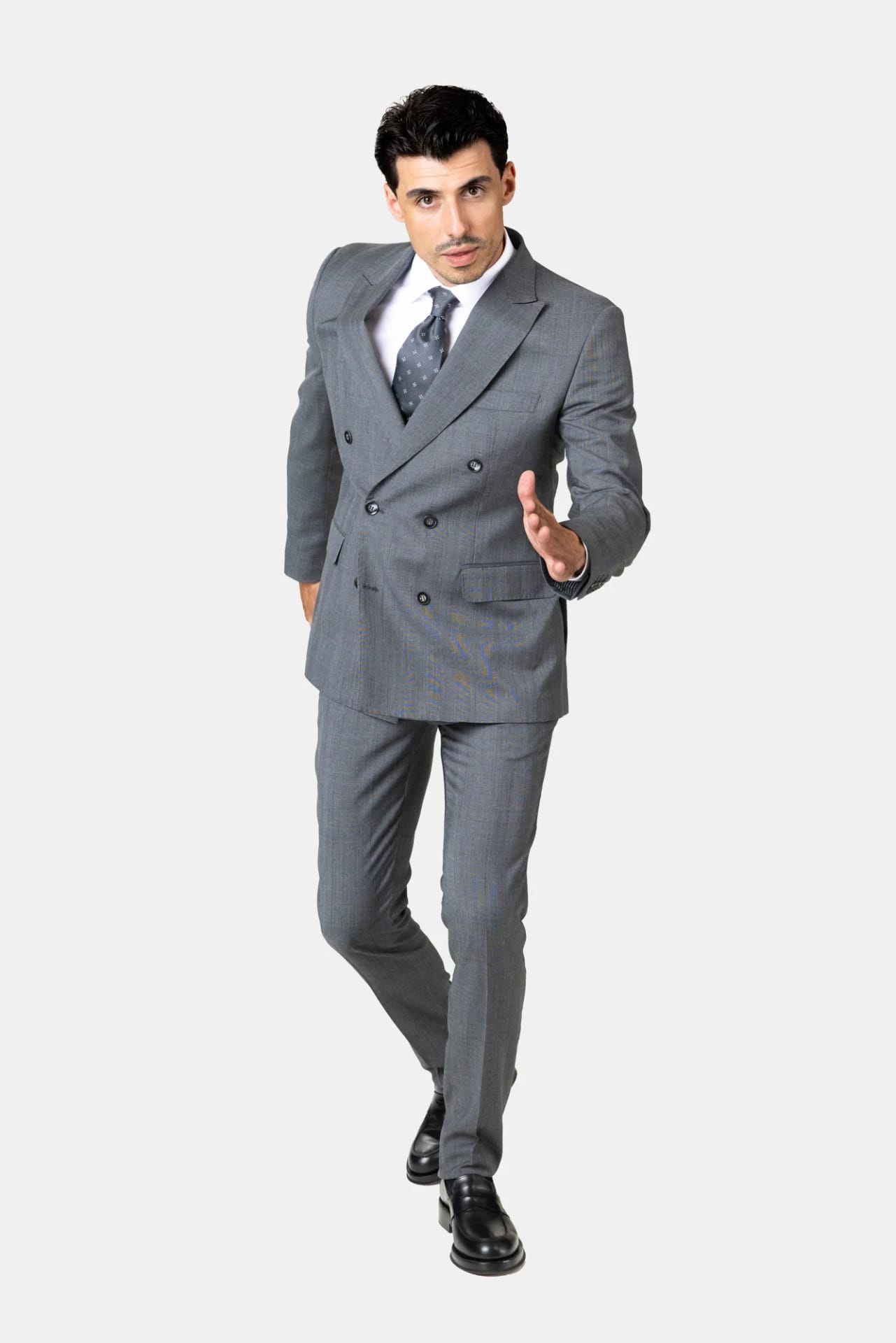Costum Gri Închis Double-Breasted din Lână 56