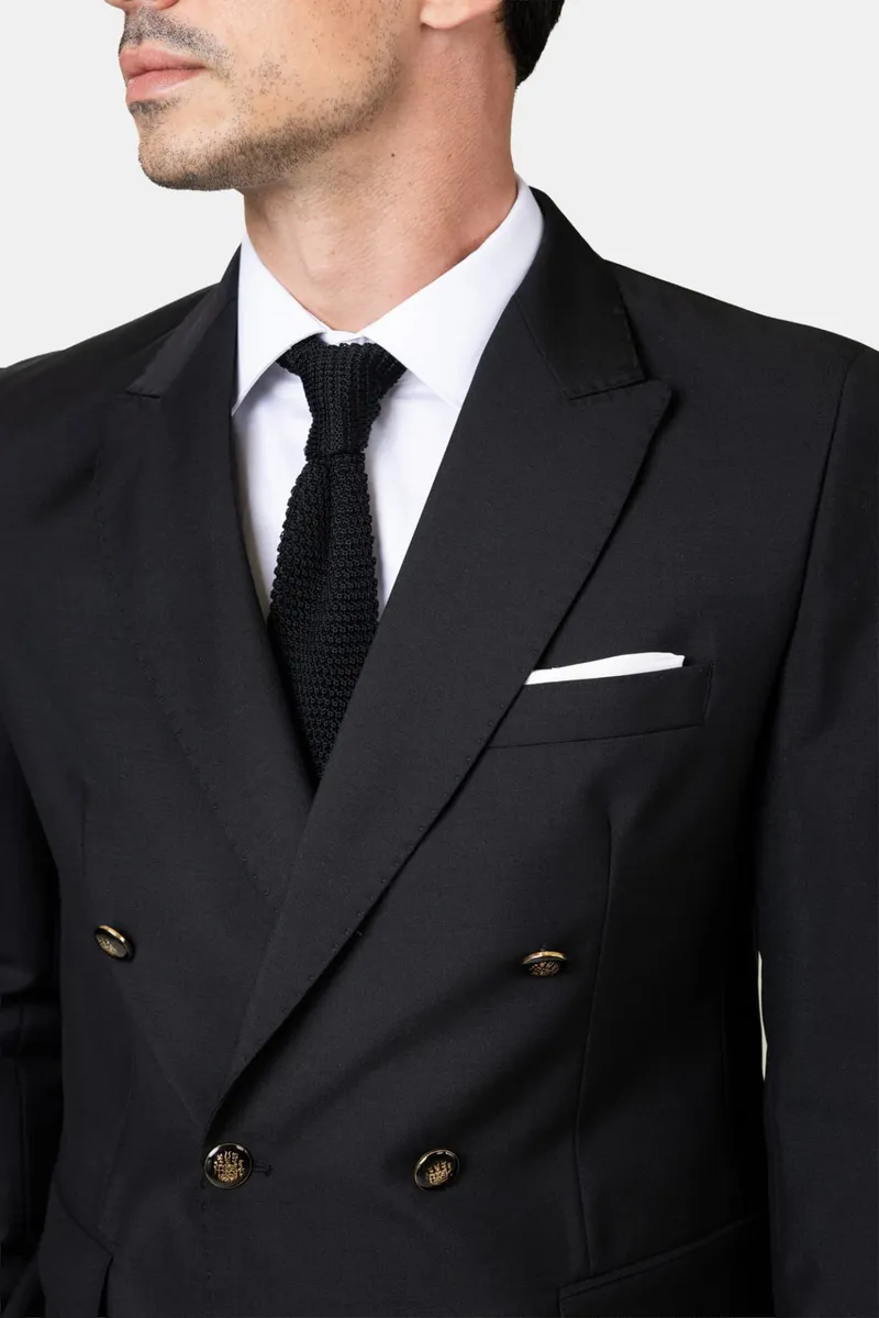 Costum Negru Double-Breasted din Lână cu Nasturi Metalici 48 - imagine 3