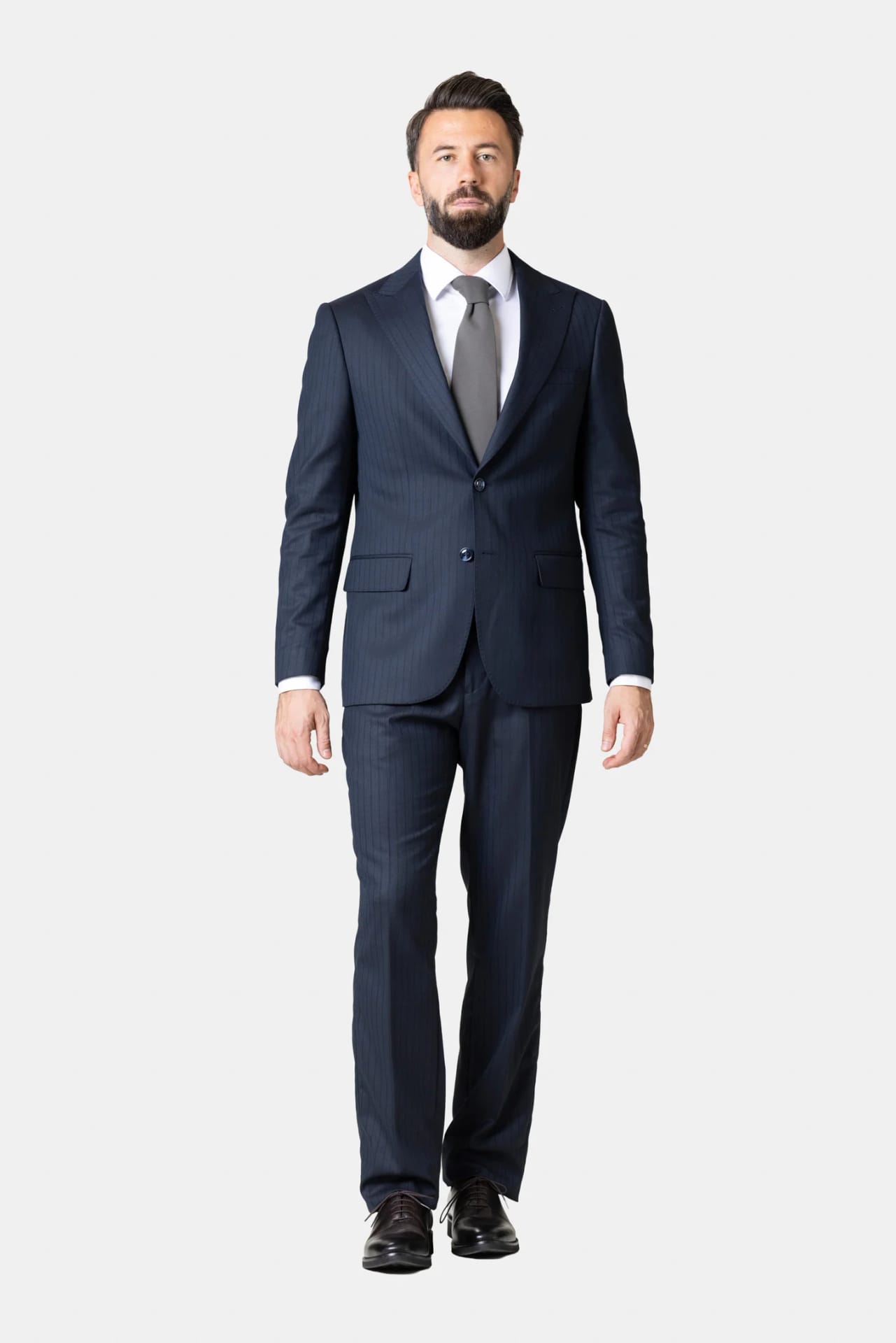 Costum Bleumarin cu Dungi Fine din Lână 50