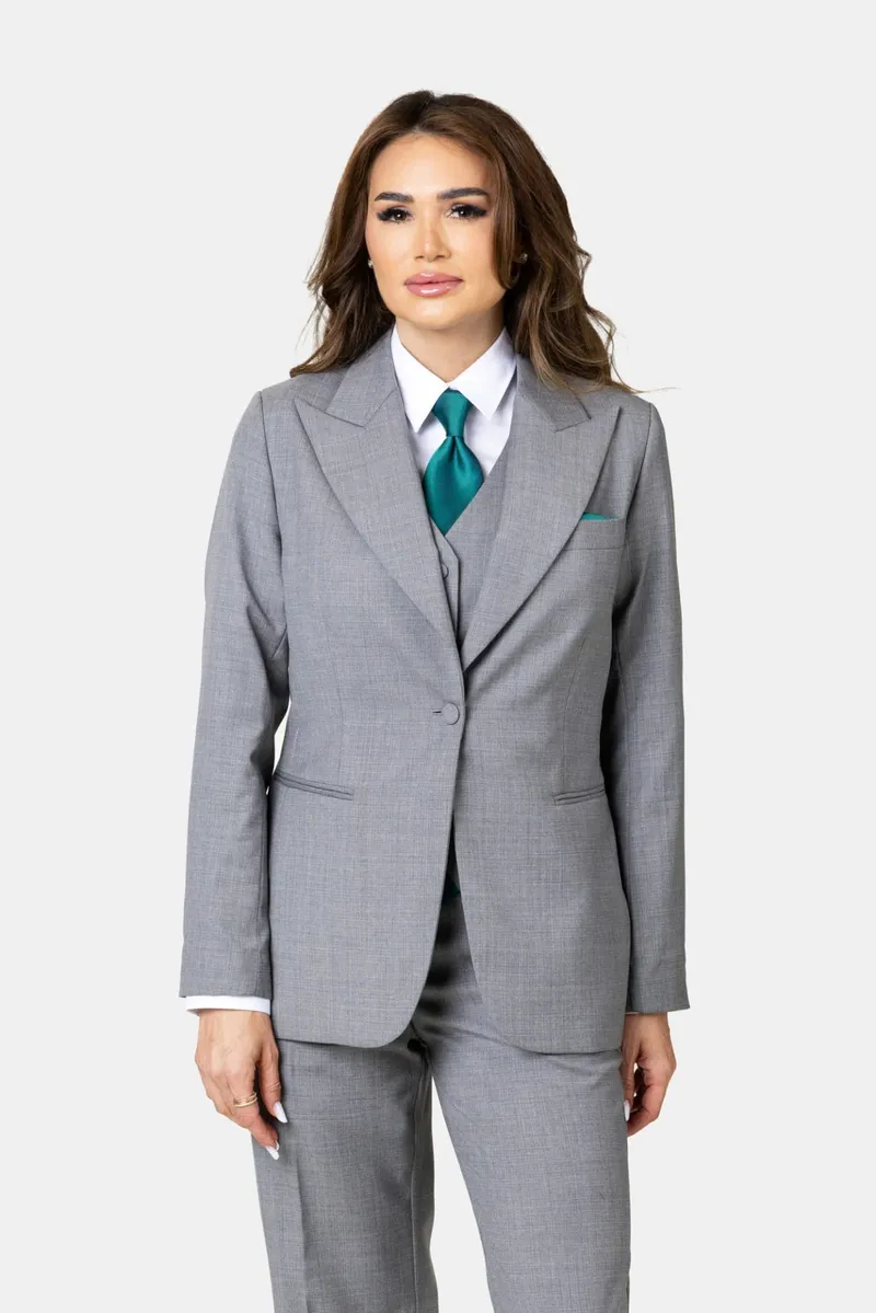 Costum Gri din Lână pentru Femei 46 - imagine 3