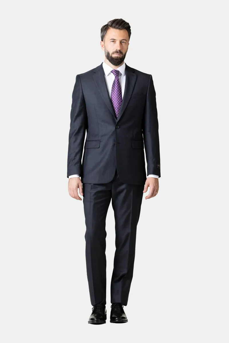 Costum Gri Închis Slim Fit din Lână 60