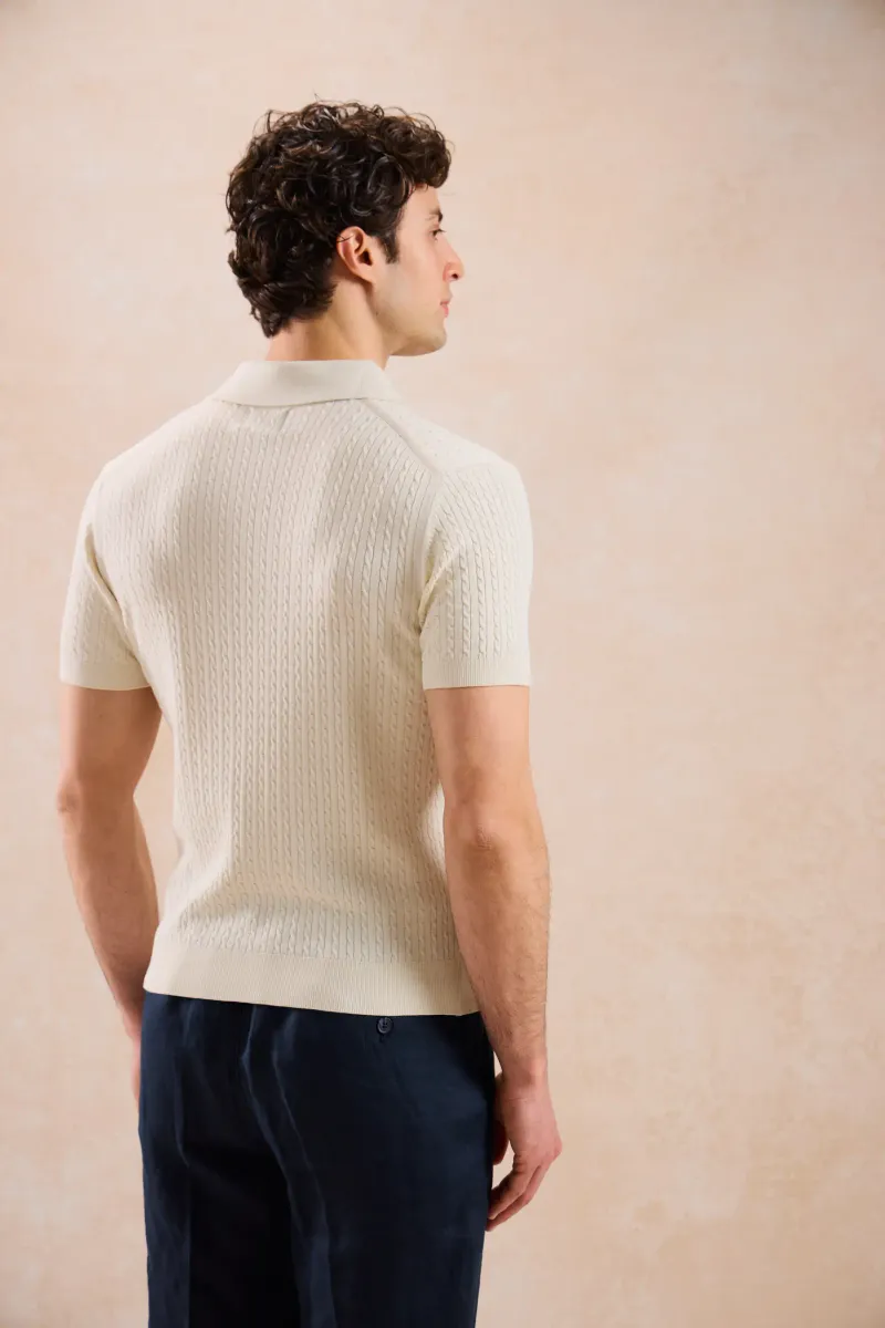 Tricou Tricotat Crem cu Guler Polo XXL - imagine 2