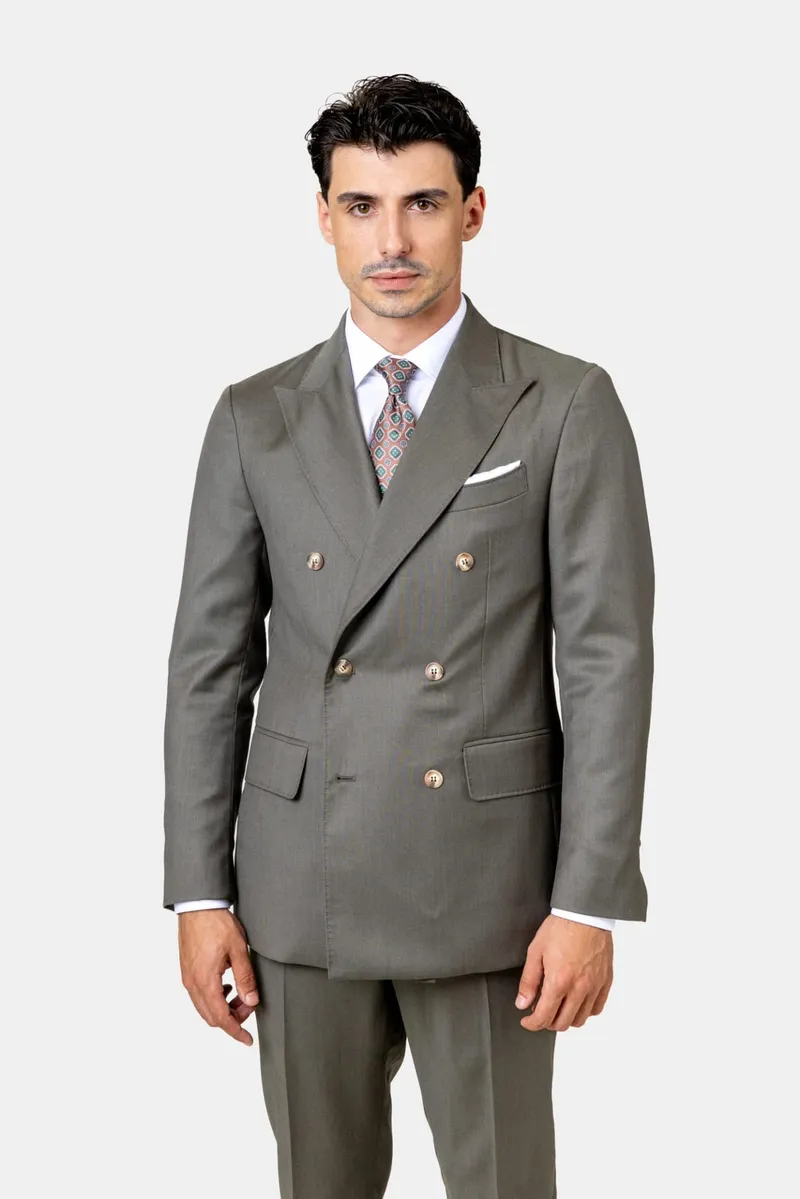 Costum Napoli Khaki Double-Breasted din Lână 52 - imagine 3