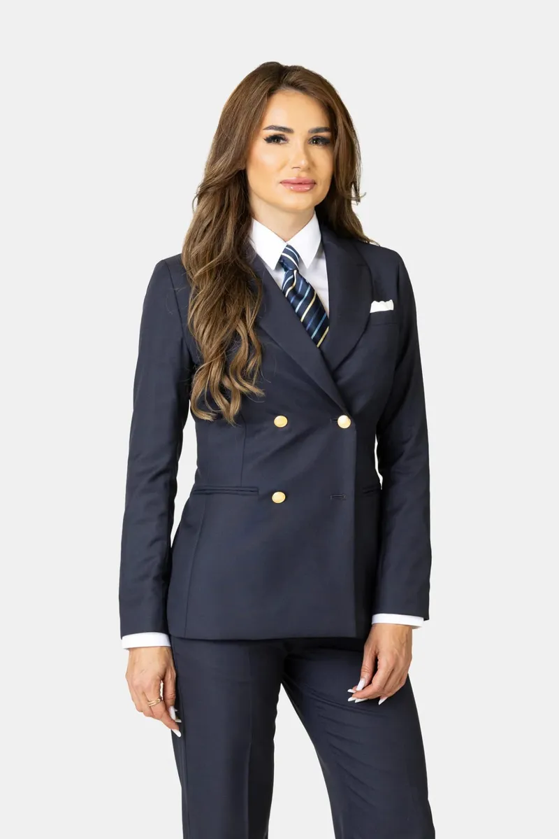 Costum Bleumarin Double-Breasted din Lână pentru Femei 38 - imagine 2