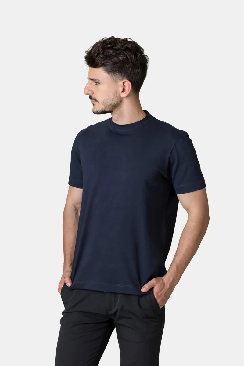 Tricou Basic din Bumbac Bleumarin L - imagine 2