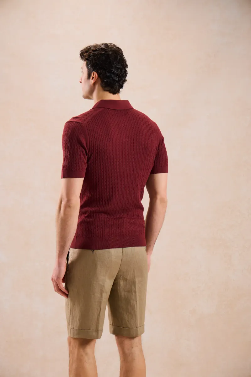 Tricou Tricotat Burgundy cu Guler Polo L - imagine 2