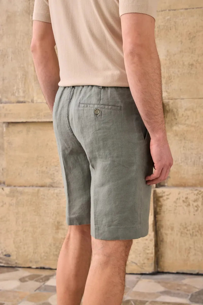 Pantaloni Scurți Kaki din In cu Talie Elastică L - imagine 2