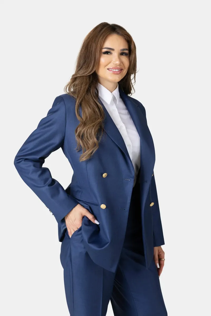 Costum Albastru Regal Double-Breasted din Lână pentru Femei 42 - imagine 3