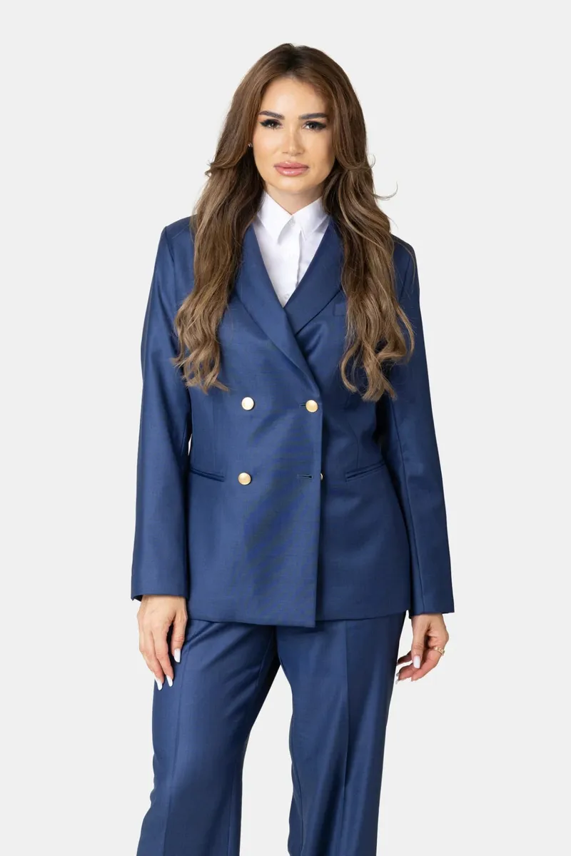 Costum Albastru Regal Double-Breasted din Lână pentru Femei 42 - imagine 2