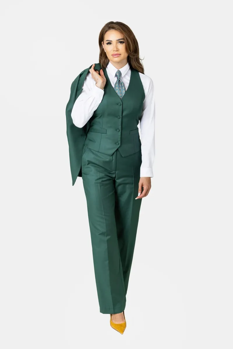 Costum Verde Smarald cu Vestă din Lână pentru Femei 38 - imagine 3