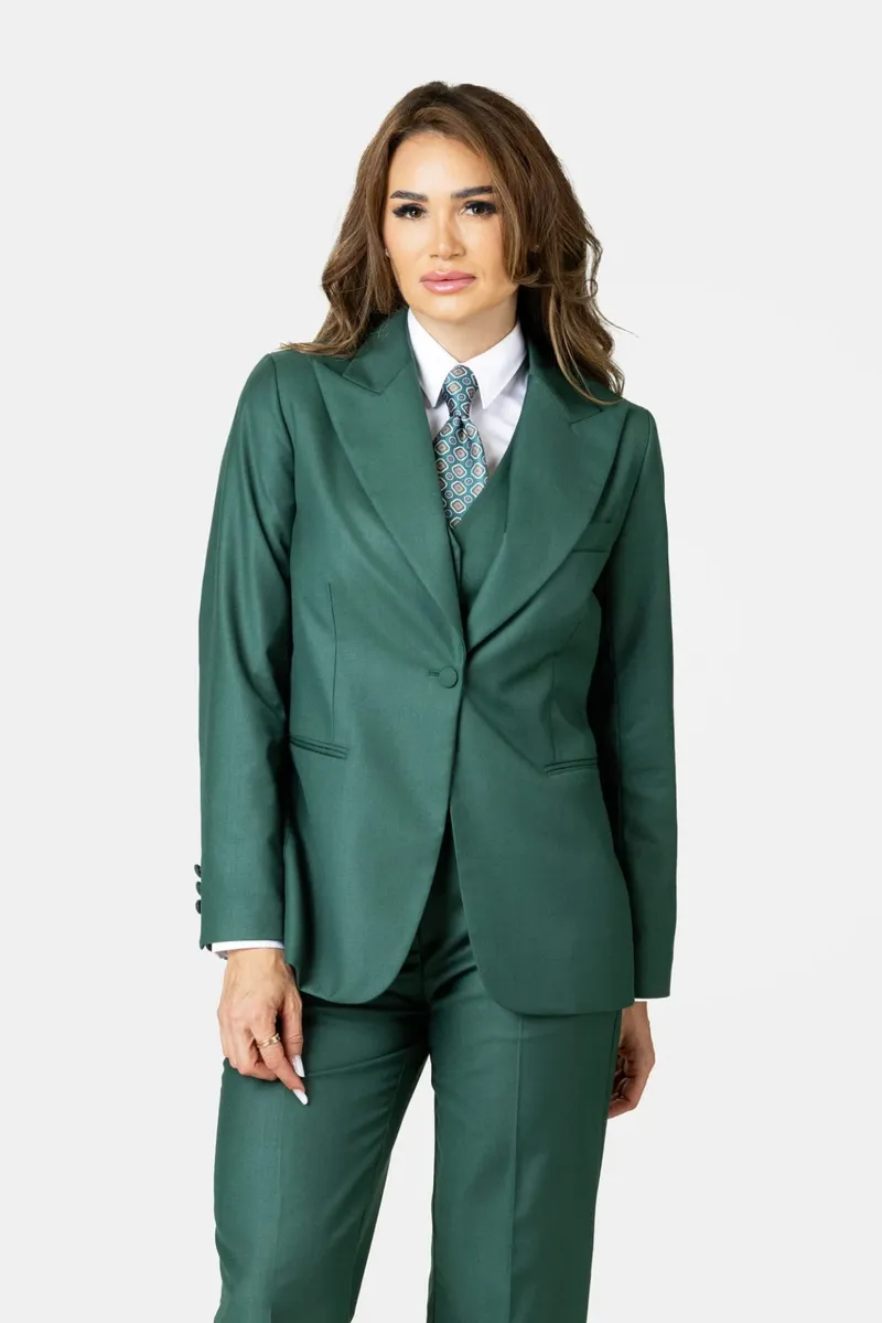 Costum Verde Smarald cu Vestă din Lână pentru Femei 38 - imagine 5