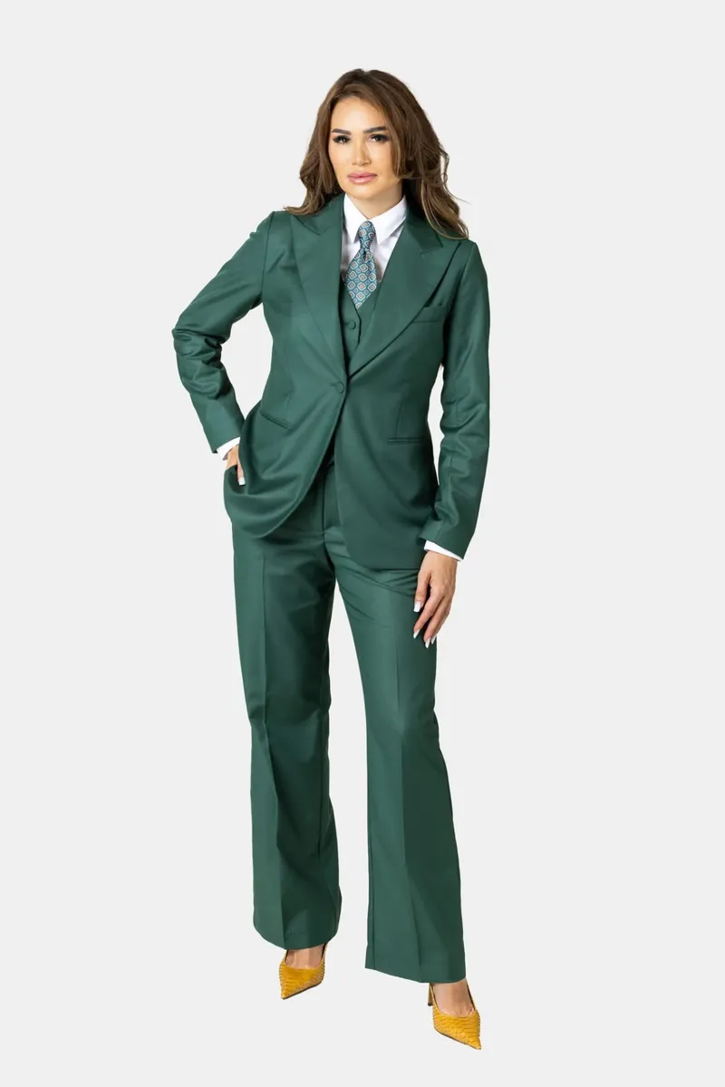 Costum Verde Smarald cu Vestă din Lână pentru Femei 38