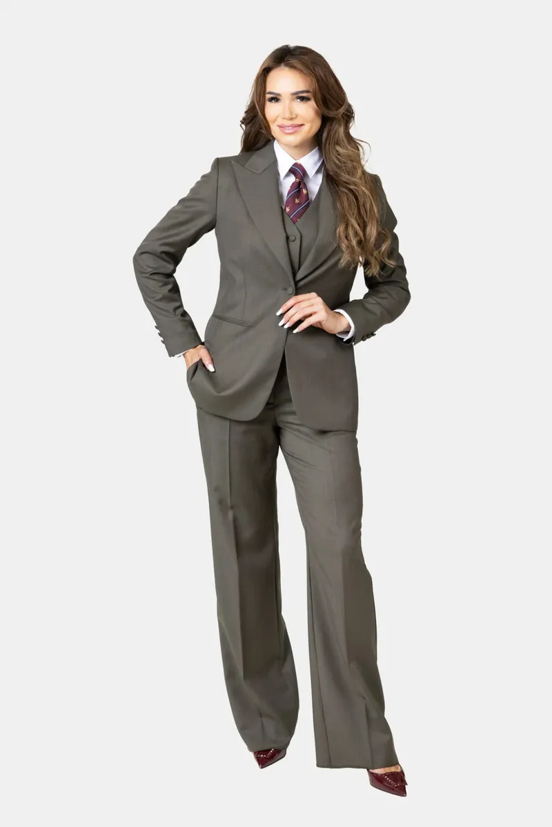 Costum Khaki din Lână pentru Femei 40