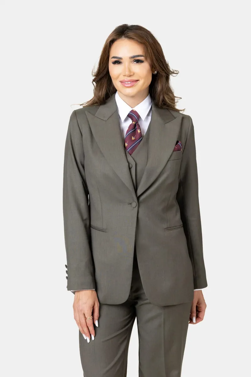 Costum Khaki din Lână pentru Femei 40 - imagine 4