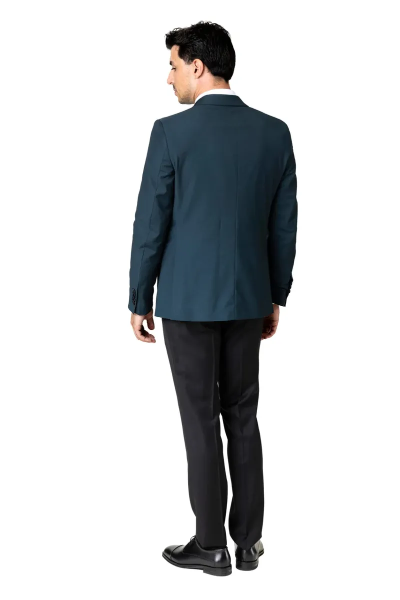Costum Verde Petrol cu Rever Satinat din Lână 56 - imagine 5