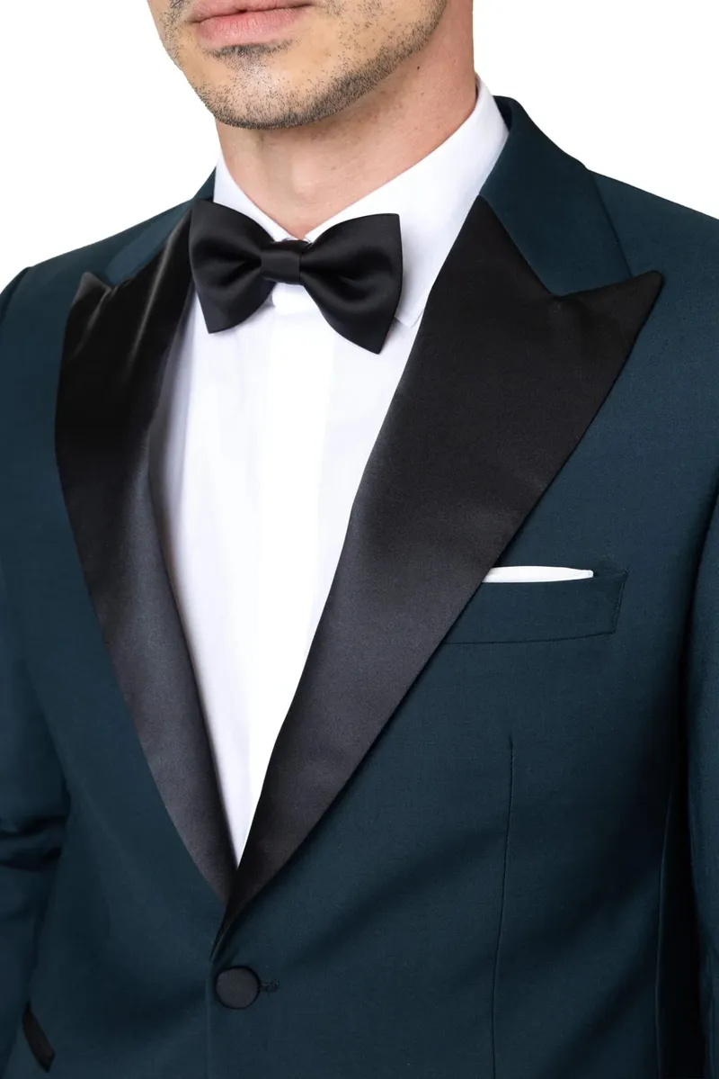 Costum Verde Petrol cu Rever Satinat din Lână 56 - imagine 4